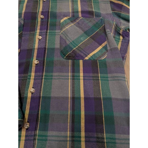 Vintage St. John's Bay Flannel Men's Large Tall LT USA Made Purple Green Plaid - Picture 13 of 14